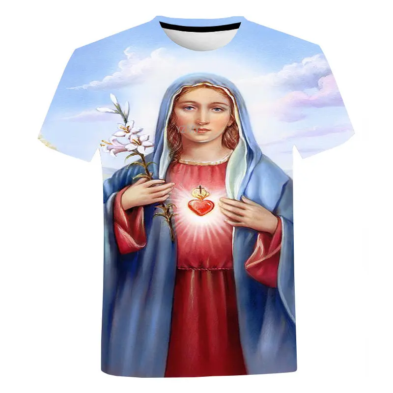 Camiseta de la Virgen María para mujer, camiseta informal Harajuku con  cuello redondo, Camiseta con estampado 3d de dibujos animados religiosos de  Jesús, ropa femenina, moda - AliExpress