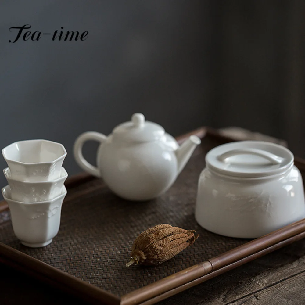 2pc/set Handmade Relief Plum Blossom Ceramic Teacup Dehua White Porcelain Small Master Cup Tasting Tea Mug Kung Fu Tea Set 45ml
