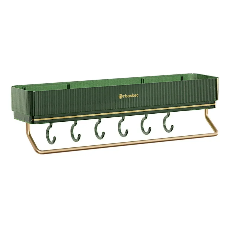 Wall Mounted Bathroom Wall Shelf with Towel Bar and 6 Hooks - Great for Bedroom Decor, Kitchen Storage , Bathroom Storage 5