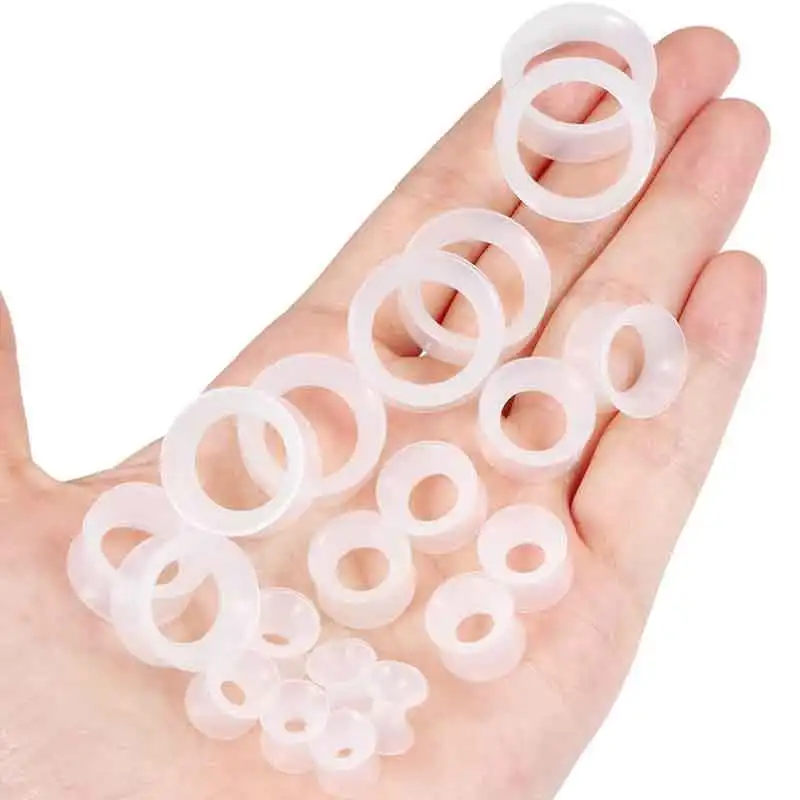 Whoelsaless Black White Clear Silicone Thin Ear Gauges Flexbile Earring Guages for Women Men Plugs Tunnels For Ear 6-25mm Mix