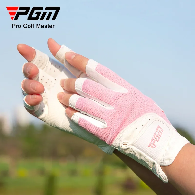 PGM 1 Pair Women's Open Finger Golf Gloves Breathable Mesh PU Sunscreen Finger Cover Left and Right Hand ST032 2