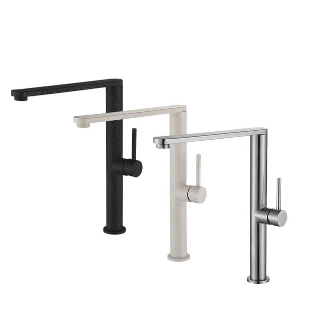 304 ก๊อกน้ําอ่างล้างหน้าสแตนเลสนิกเกิล/สีดํา/สีเบจ 360 องศาหมุน KITCHEN TAP ร้อนเย็นน้ําอ่างล้างจานก๊อกน้ํา 4