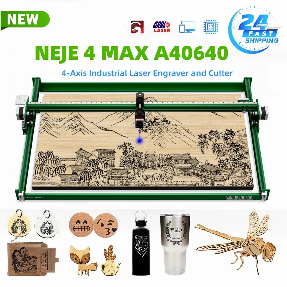 

NEJE 4 Max A40640 80W CNC Laser Engraving Cutter Machine Printer 4-Axis Industrial High-Efficiency Pulse Energy For Superb Image
