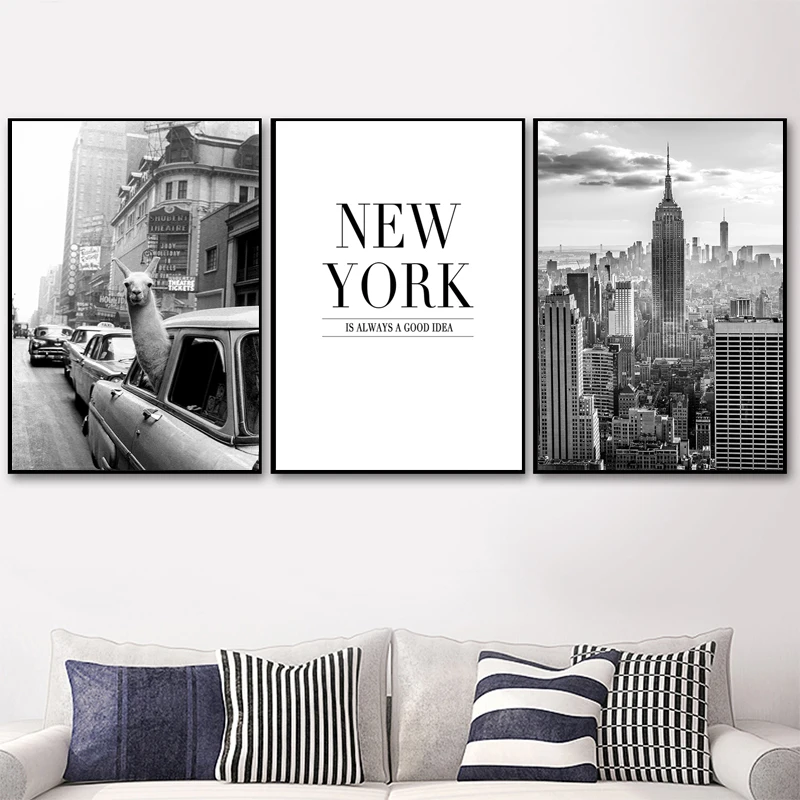 

Black White Poster and Prints New York City Building Wall Art Street Scenery Canvas Painting Picture for Living Room Decoration