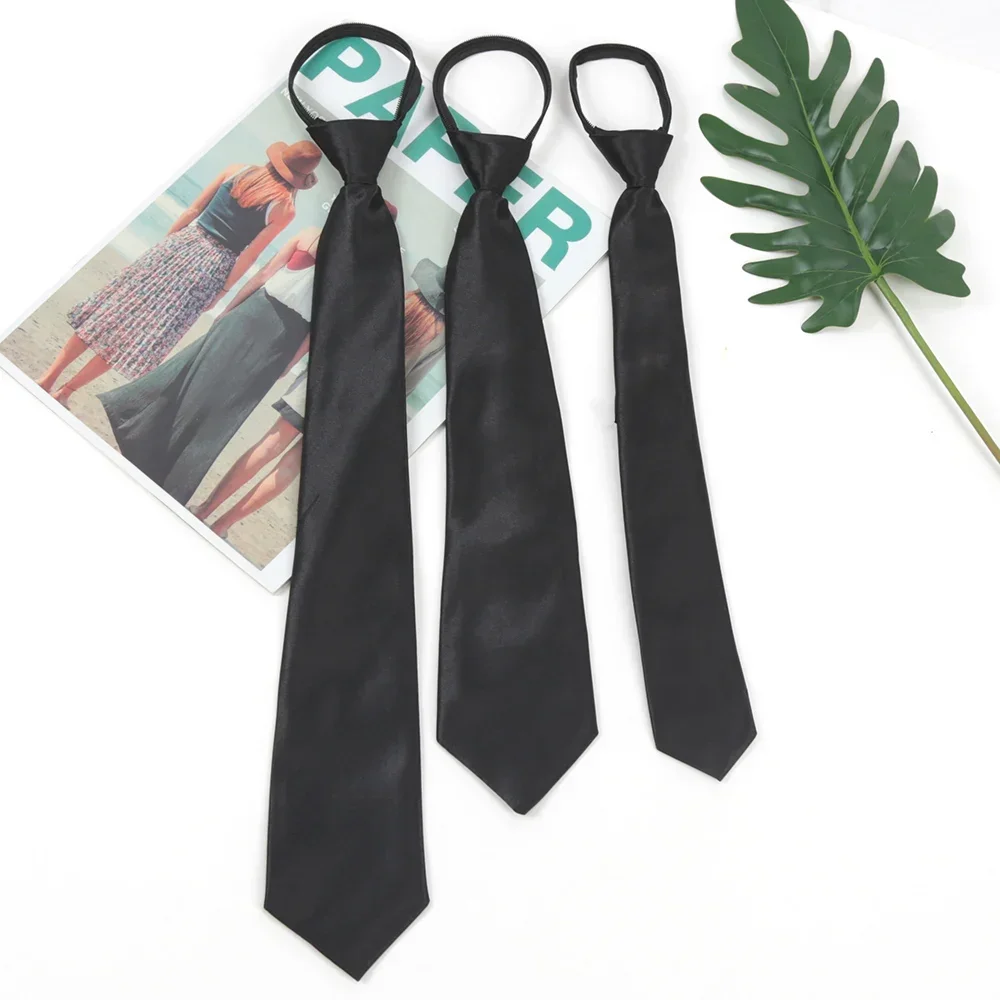 Women Zipper Ties Black Retro Silky Narrow Men Neck Tie Slim Smooth Bow Tie Korean Style Simple Elegant All-match Trendy neck tie