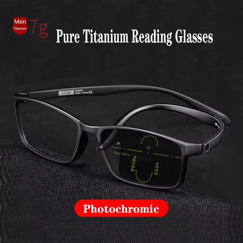 

Titanium Photochromic Progressive Reading Glasses Men Multifocal Bifocal Presbyopic Glasses Women Ultralight TR90 Full Rim +175