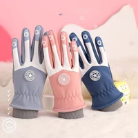 Children Skiing Cycling Gloves Warm Winter Boy Girl Fleece Roundel Thick Anti-Slip Kids Cute Soft Waterproof Motorcyclist Gloves 1