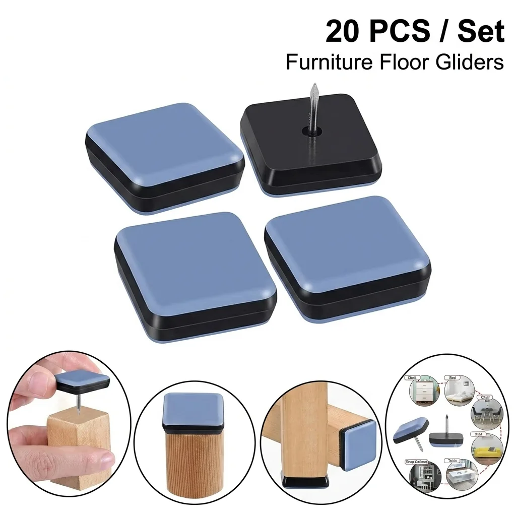 20-Piece Set of Versatile Chair and Table Leg Floor Protectors - Self-Adhesive & Nail-In Glides