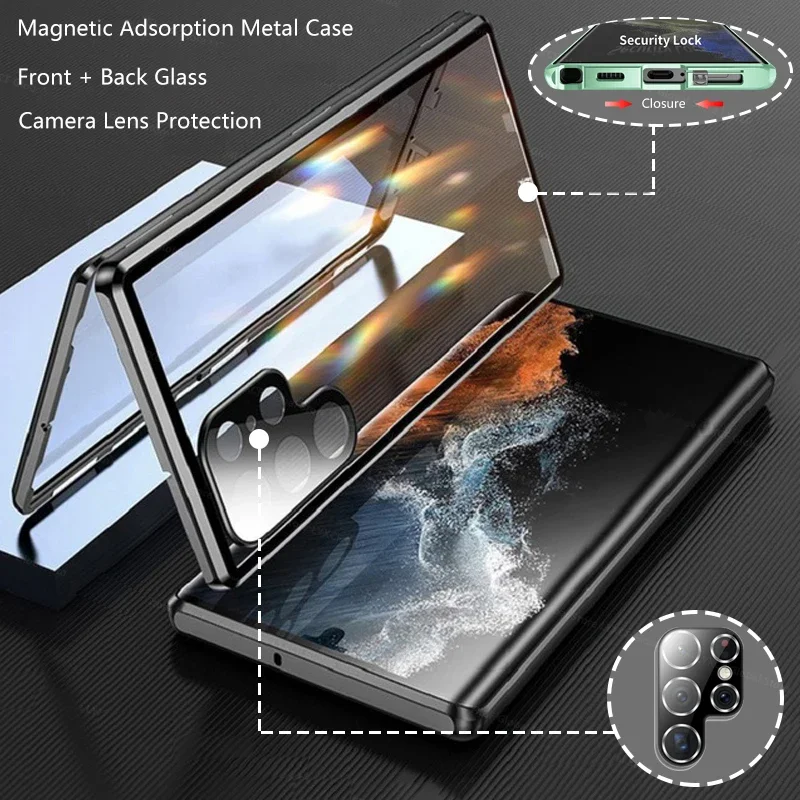 Enhanced Magnetic Metal Case with 360 Full Protection and Double-Sided Glass