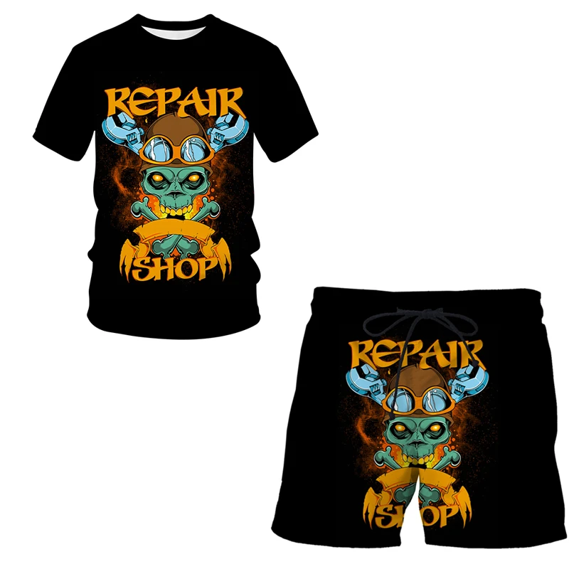 

Terror Skull Casual 3D Printed Men's T-shirt Shorts Set Men's Sportswear Tracksuit O Neck Short Sleeve Men's Clothing Suit Tops