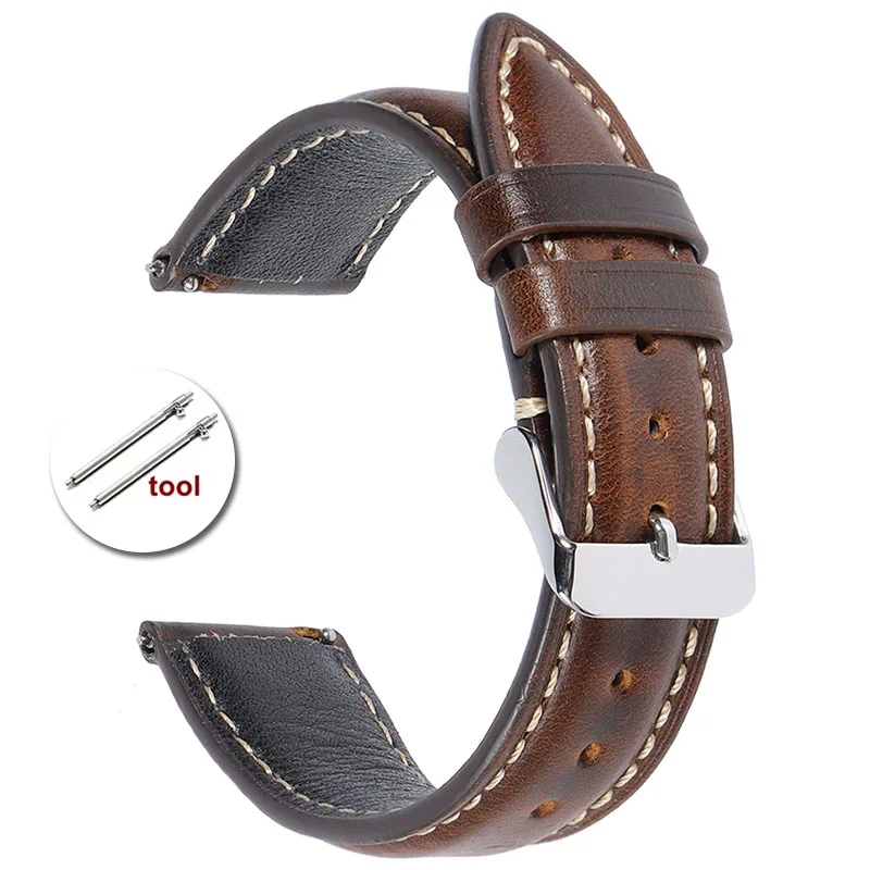 Premium Vintage Oil Wax Leather Watch Strap - High-Quality Cowhide with Quick Release