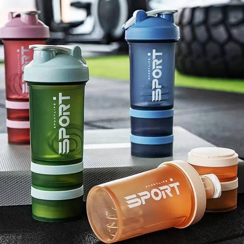 450ML Shaker Bottles 3-layer Sports Water Bottle Protein Shaker For Gym Outdoor Leakproof Plastic Mixing Cup Drinkware BPA Free