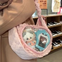 Xiuya Pink Cute Womens Shoulder Bag Pleated Love Heart Lolita Jk Ita Bag Drawstring Ballet Style Sweet Fashion Female Handbag 1