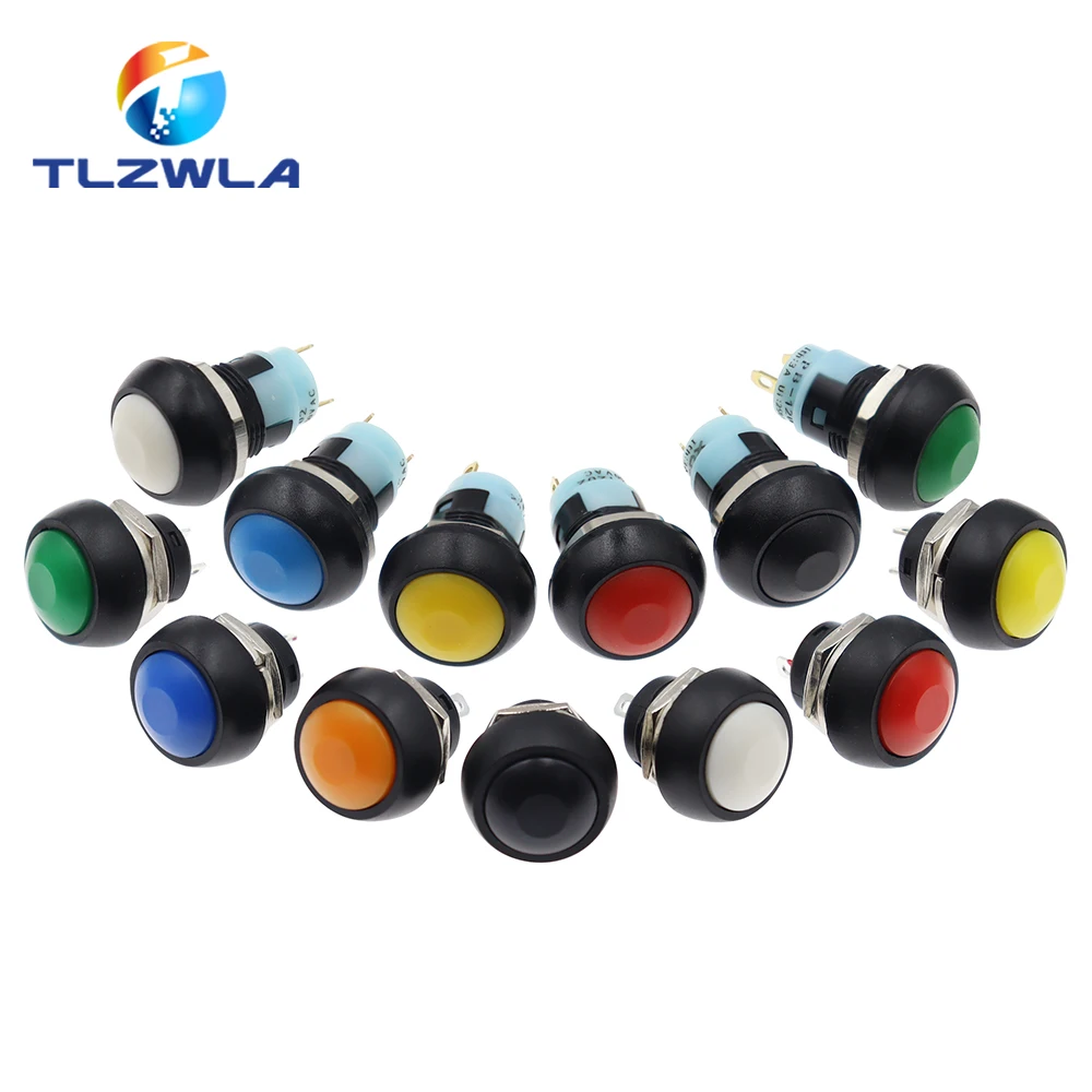 10PCS DIY Mini 12mm Momentary กันน้ํา Push ปุ่มสวิทช์ฮอร์นสีฟ้าสีขาวสีเขียวสีแดงสีเหลืองสีดํา 1A 250V self-reset 1