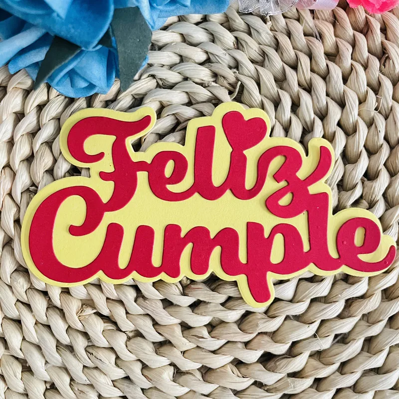 

Новые испанские слова feliz cumple украшения металлические Вырубные штампы Сделай Сам Скрапбукинг Бумажные карты тиснение ремесло высечка ручная работа