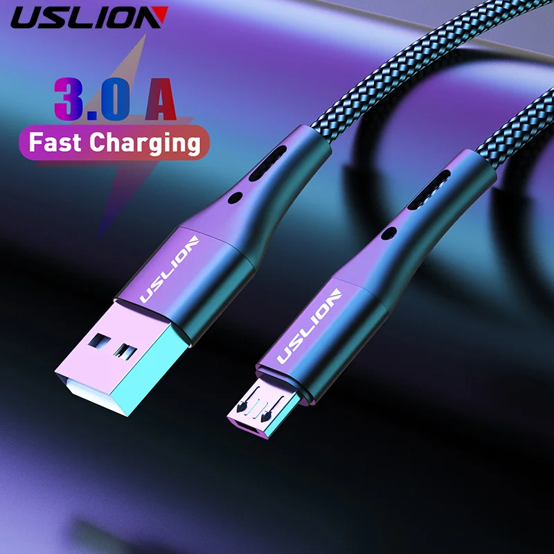 

USLION 3A Micro USB Cable Fast Charging Data Cable For Samsung Android Xiaomi Redmi Note 5 Microusb Type-C Charger For iPhone