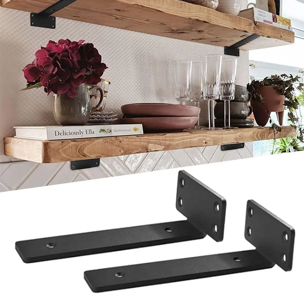 Floating Shelf Brackets Heavy Duty Cast Iron Shelves Brackets 1/5 Inch Thicked  Invisible L Brackets for Shelves Support 2