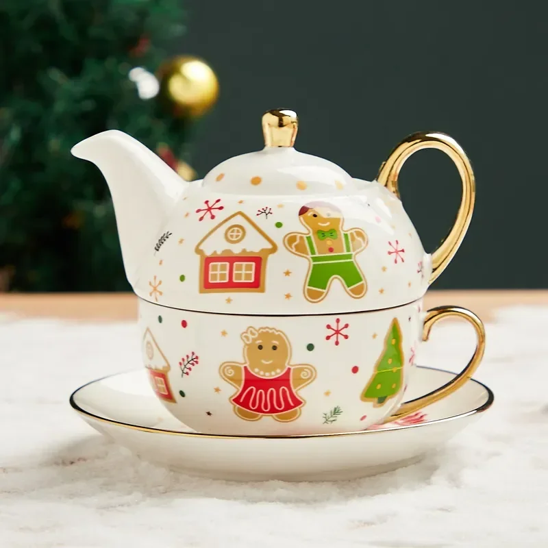 

420 мл керамический чай для одного набора Рождественский чайник Санта Клаус чайная чашка блюдце позолоченная кружка ручка подарочная коробка