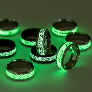 Fashion Luminous Dragon Ring Love Heart Retro Stainless Steel Fluorescent Rings for Men Plus Couple Rings  Luxury Jewelry Gift