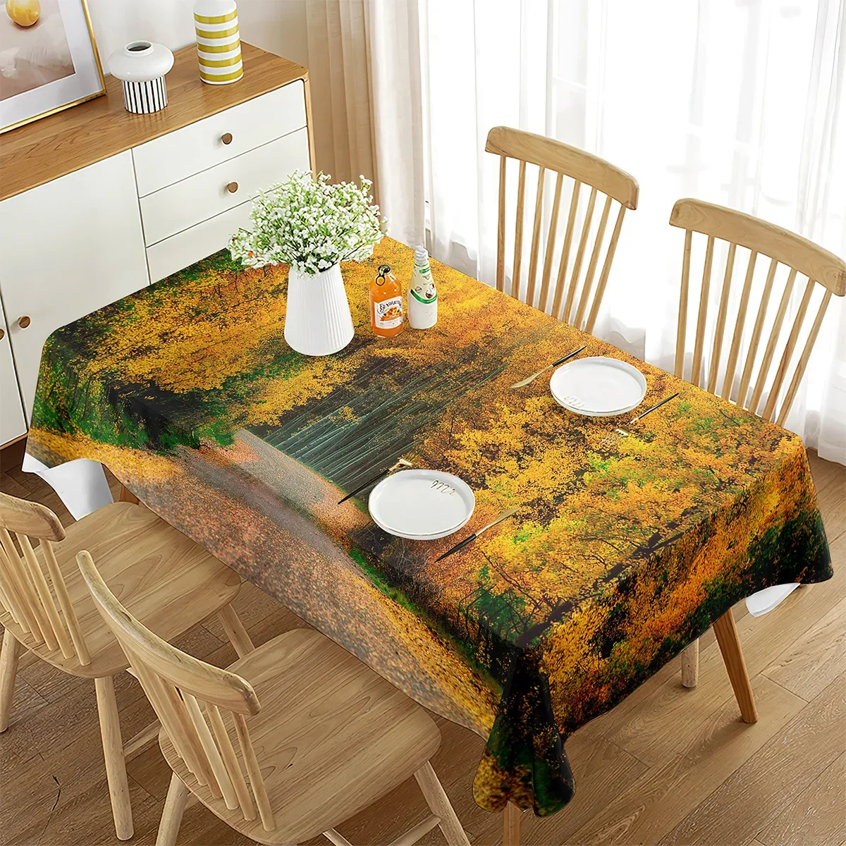 

2024 Dustproof table home printed tablecloth new yellow