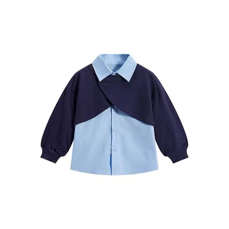 Kids Shirts Shirts Girls Blouse Autumn Spring Long Sleeve Fake Two-piece Sweatshirt Children Clothes Girl School Shirt Korean Girls Clothing