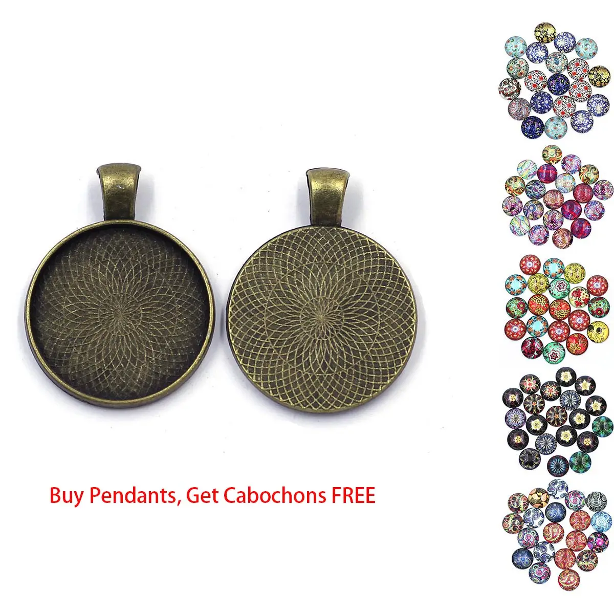 

15PCS Bronze Tone Charm Pendant Round Cameo Base Setting 36x27mm Fit Cabochon 25mm DIY Men Women Jewelry Crafts Accessories Gift