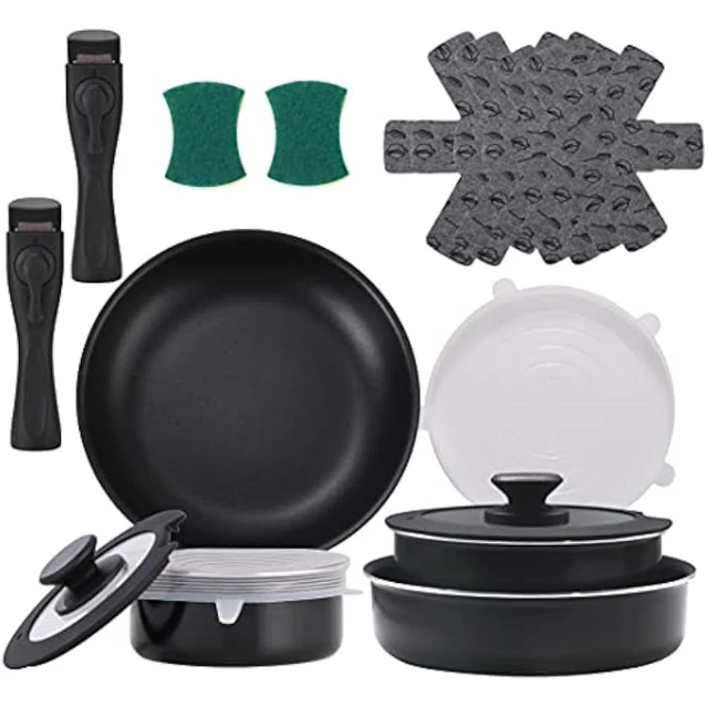 and Pans with Removable Handle, Cookware Set with Ceramic Nonstick Coating,  Suitble for Camping, RV, Dishwasher Safe