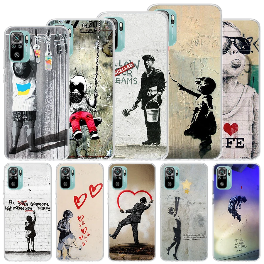 Custodia Morbida Street Art Banksy Graffiti Per Xiaomi Redmi Note 11S 10S 12 11 10 Cover Per Telefono 11T 11E Pro Plus 9 9S 8 8T 9T 7 Shell