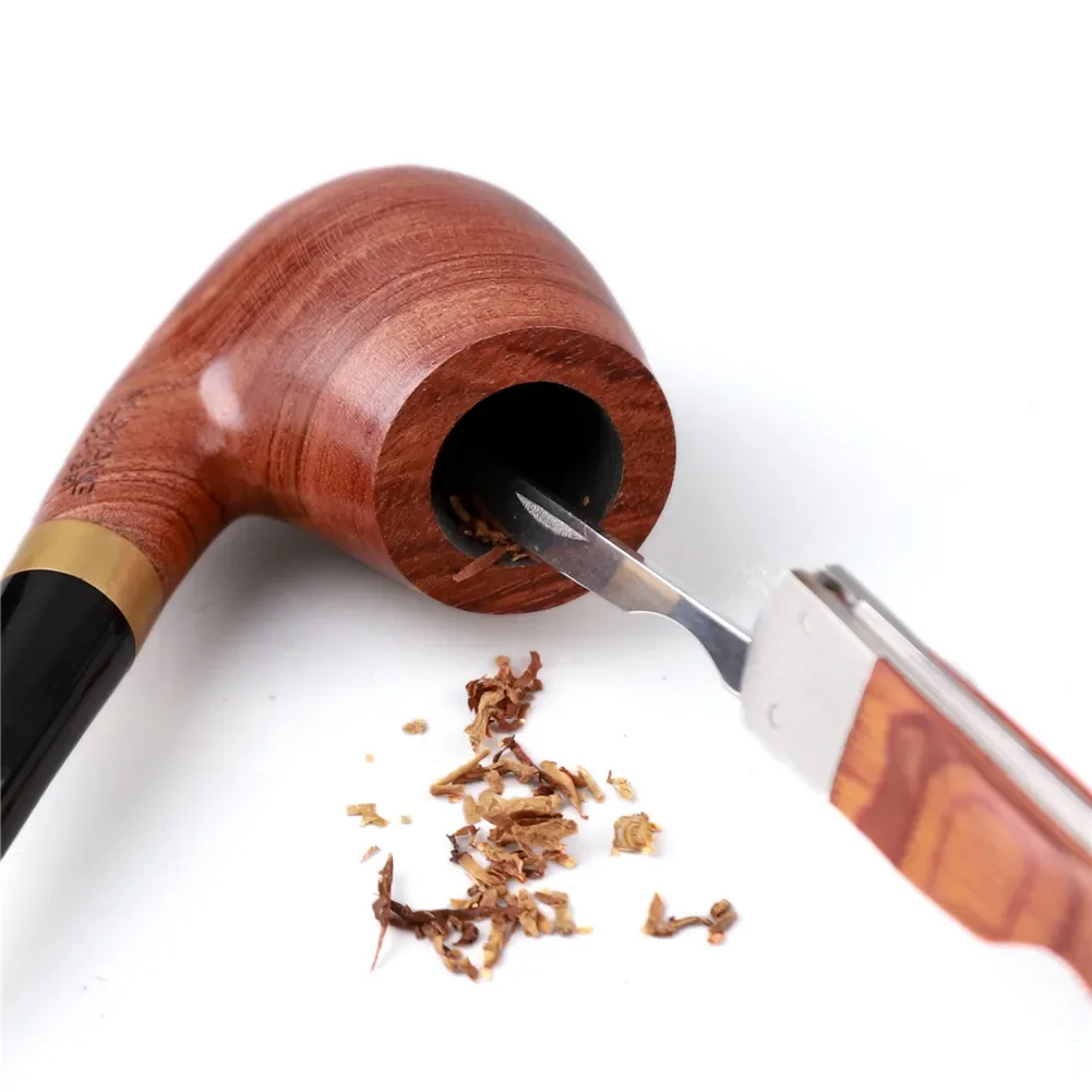 Smoking Pipe Cleaners Tobacco Smoking Accessories Smoking Accessories 3 in 1 Red Wood Tobacco Smoking Stainless Steel Pipe Clean Tool for pipe tobacco press rod pipe channel and bowl cleaning