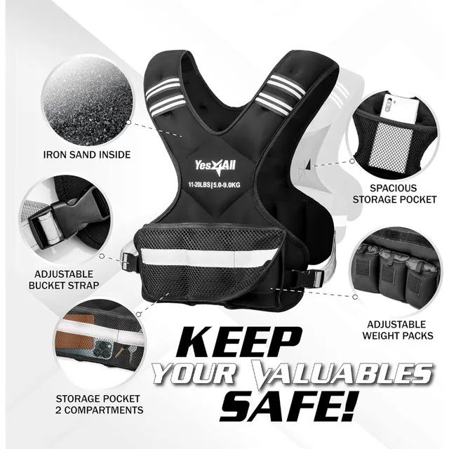 6846-05a2af.jpg Adjustable Weighted Vest 11-32lbs with Reflective Strip, Large Weight Vest for Strength Training for Men & Women