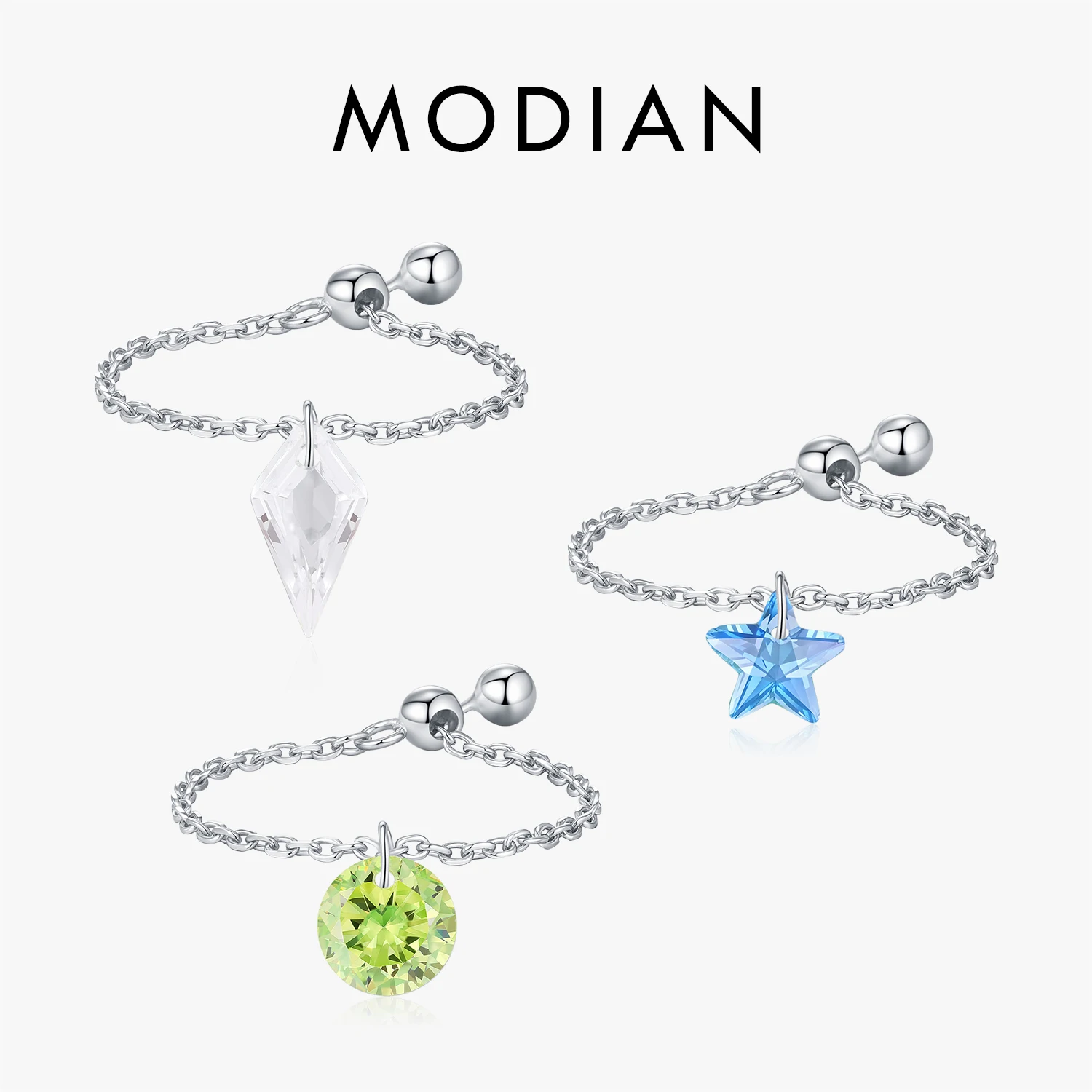 MODIAN 925 Sterling Silber Mode Glänzende Sterne Geometrische CZ Anhänger Einstellbare Link Kette Ringe Für Frauen Edlen Schmuck