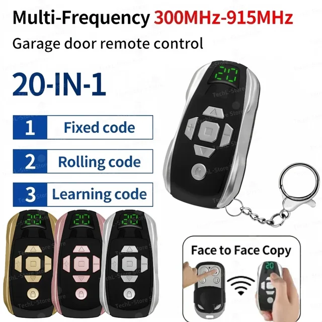20 in 1 Garage Remote Multi Frequency 300-915MHz Clone 433Mhz 868mhz 315 Door Control Command Key Fob Transmitter Rechargeable
