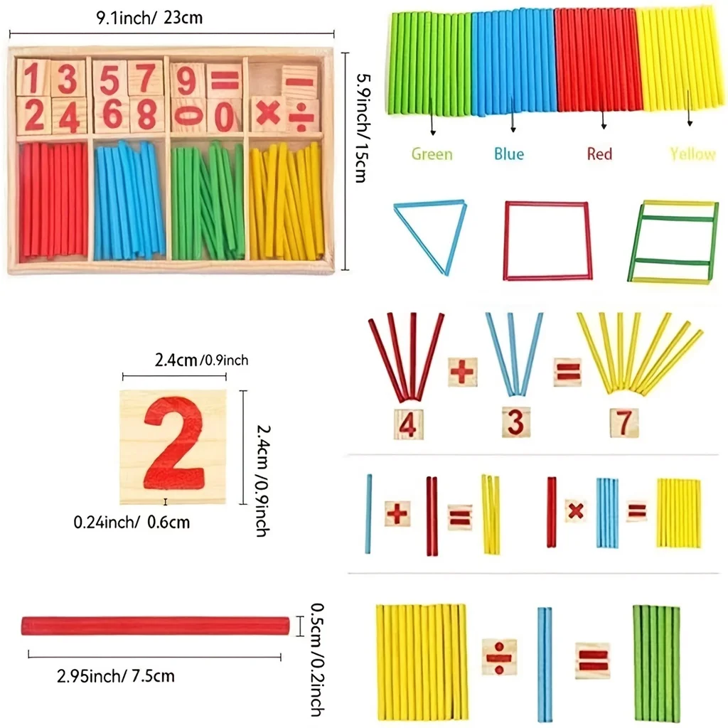 Educational Toys Math Toys Teaching Aids Toys Kids Montessori Wooden Educational Math Calculate Mathematics Games Counting Number Sticks Material Early Learning Children Toys