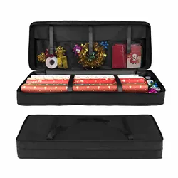Deluxe Christmas Gift Wrap Organizer with Waterproof Fabric and Reinforced Handles (Black)