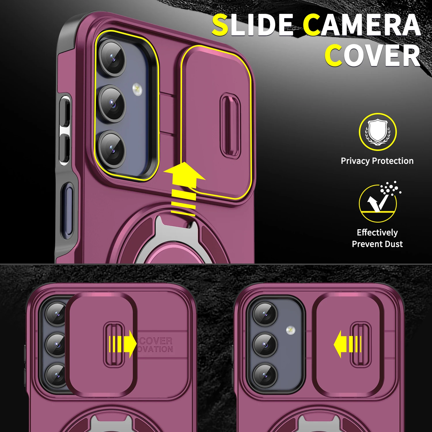 Enhanced Armor Case with Ring Holder and Slide Camera Protector Cover
