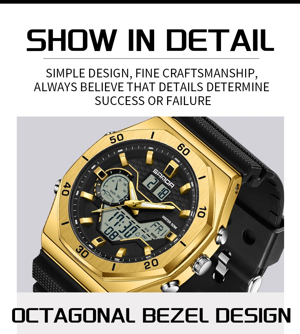 SANDA G Style Digital Men Watches Dual Display Three Time Waterproof Shock Sports Watch Military Countdown Male LED Quartz Clock