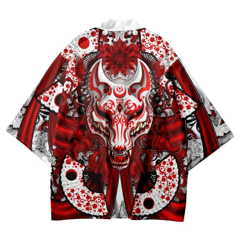 Flower Fox Kimono Yukata Men Women Cardigan Loose Blouse Haori Obi Asian Anime Clothes Harajuku Japanese Kimono