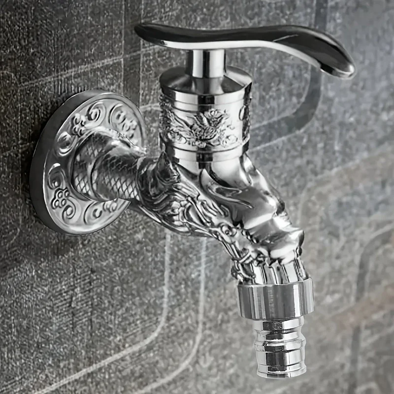 Elegant Golden Dragon Wall-Mounted Faucet with Single Cold Water Valve - Rustic Vintage Style, Stainless Steel and Zinc Alloy