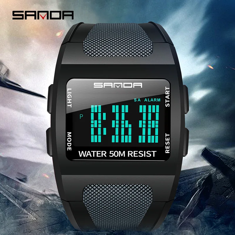 SANDA Men's Sports Outdoor Mountaineering Digital Electronic Watch Square Multi functional Waterproof Watch222relojes