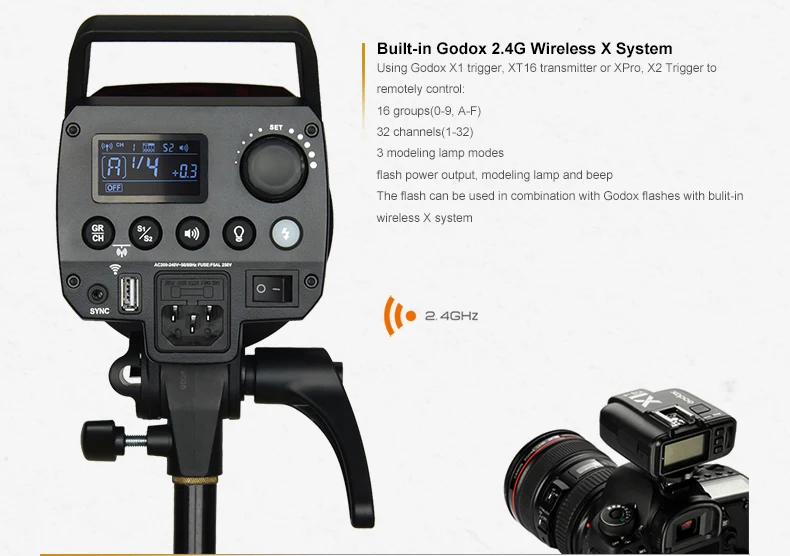 Godox 200W MS200 or 300W MS300 Studio Flash 2.4G Built-in Wireless Receiver Ligh