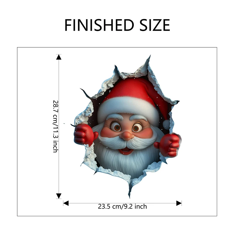 3D Christmas Sticker Cartoon Santa Claus Decal Sticker Creative Broken Wall Santa Claus Wall Stickers Home Decoration Stickers