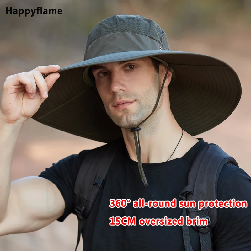 Hot Men's 15CM Big Wide Brim Fisherman Hat Outdoor Waterproof Sun Hat