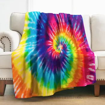 Rainbow Tie Dye Blanket Boho Hippie Throw Blanket Soft Cozy Fuzzy Flannel Fleece Blanket for Bed Sofa Couch Living Room Bedroom