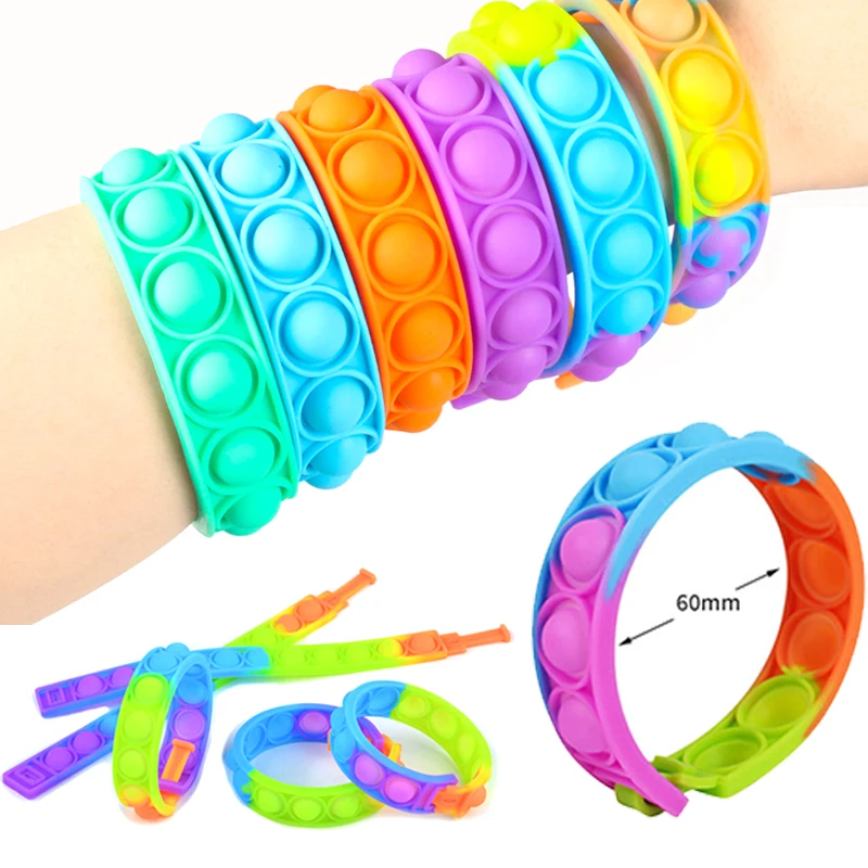 

Decompression Bracelet Press Bubble finger Toys Rainbow Color Wristband Antistress Sensory Toys For Children Push Pops Figet Toy