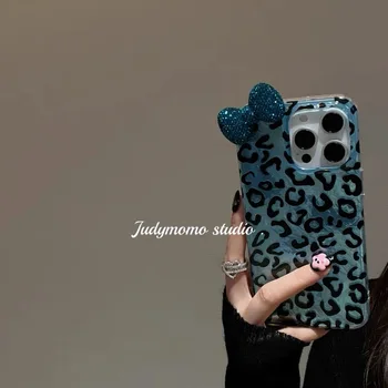 Colorful Leopard Blink Diamond Bowknot Lustre Lining Phone Case for iPhone 16 15 14 Plus 13 Mini 12 Pro Max 11 7 8 SE X XS XR 1