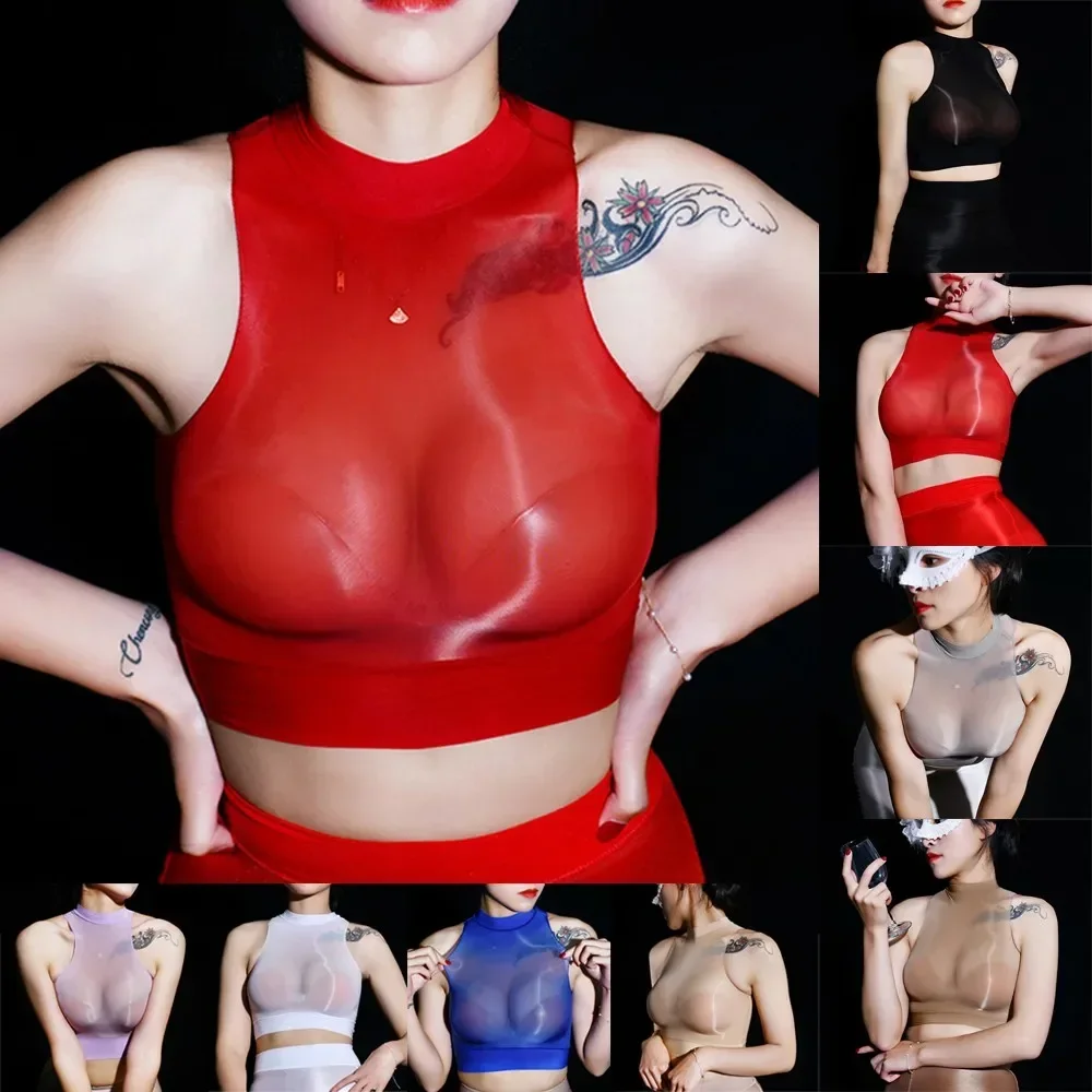 Sheer Tops Shiny Soft Womens Fashion Breathable Comfortable Crop Top Halter See-through women lingerie bra
