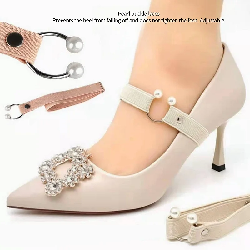 1 Paar 1,5 cm breite High Heels Schnürsenkel Frauen elastische Schnürsenkel Fersen schuhe Gürtel U-förmige Perlens chnalle Schnürsenkel Schuh zubehör