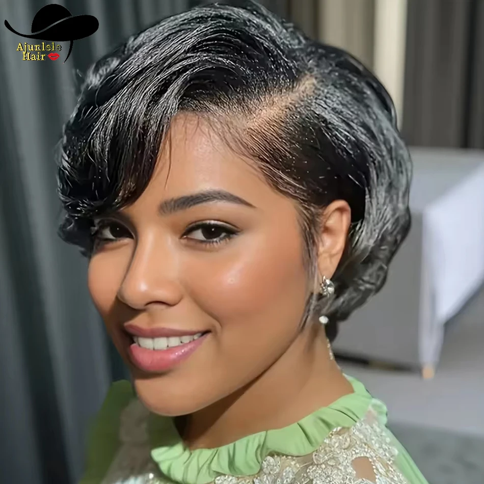 Malaysian 13x4 Lace Wig Side Part Pixie Cut Wigs 100% Human Hair Side Part Straight Bob Wig Transparent Lace For Black Women