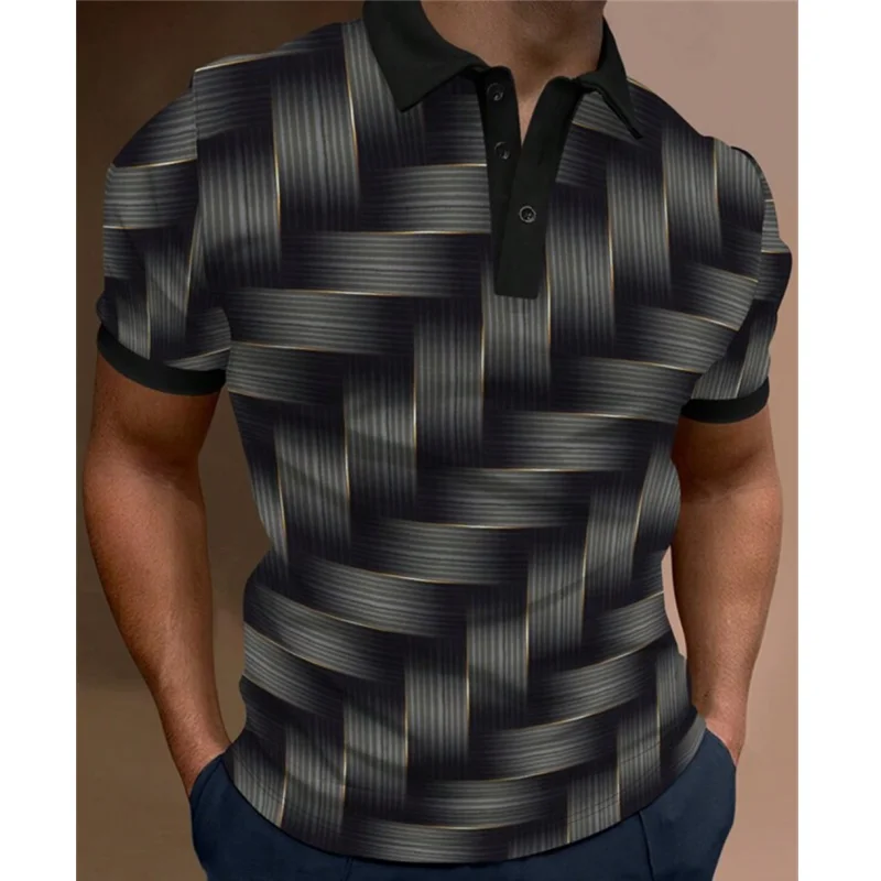 

Summer Men'S Polo Shirt 3d Patchwork Stripe Printed High-Quality Men Clothing Daily Casual Short Sleeved Loose Oversized Shirts