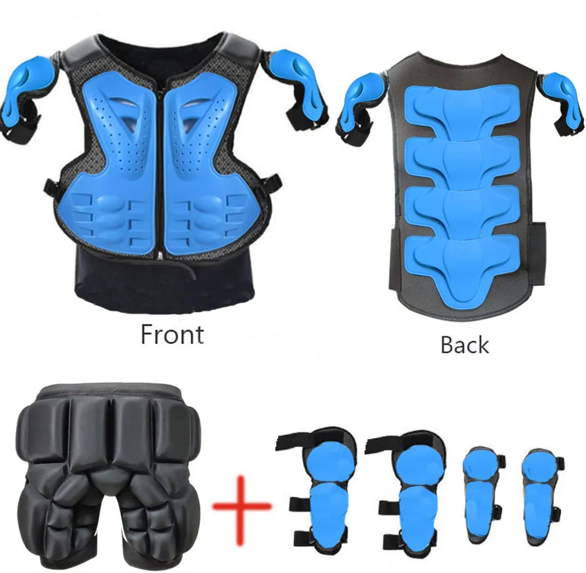 Black 4-15 Years Children Moto Cycling Balance Bike Full Body Armor Chest Spine Knee Elbow Guard Motorbike Vest Suits